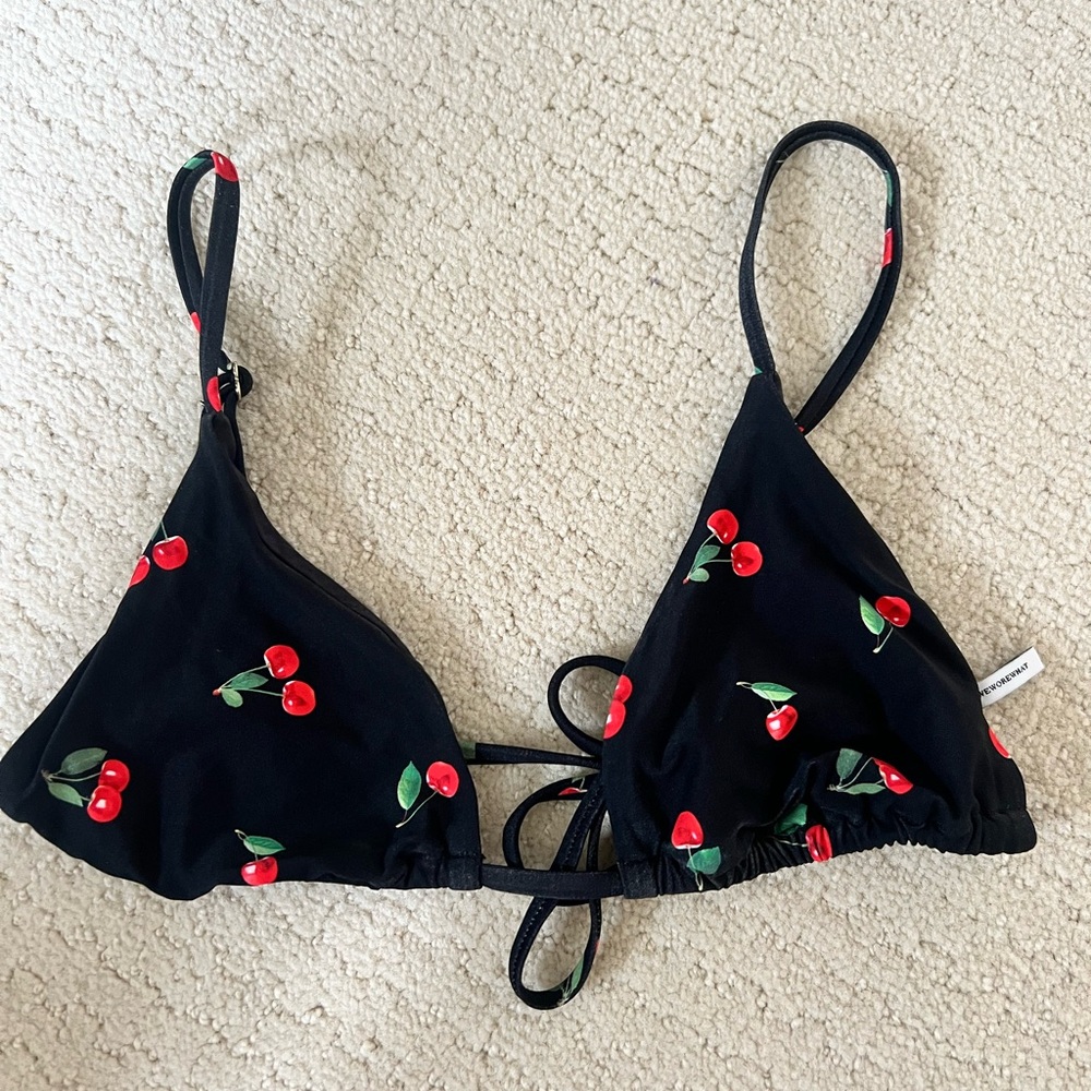 WeWoreWhat Black Bikini Top with Cherry Design
